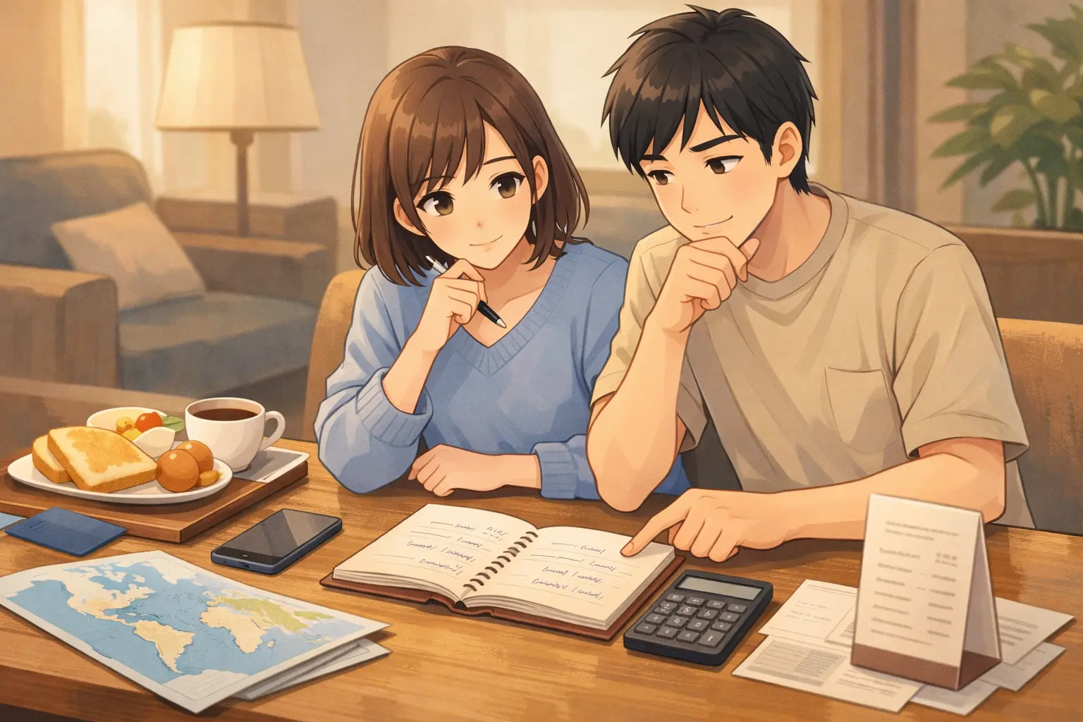 夫婦2人の世界一周旅行における宿泊費と食費の予算イメージ