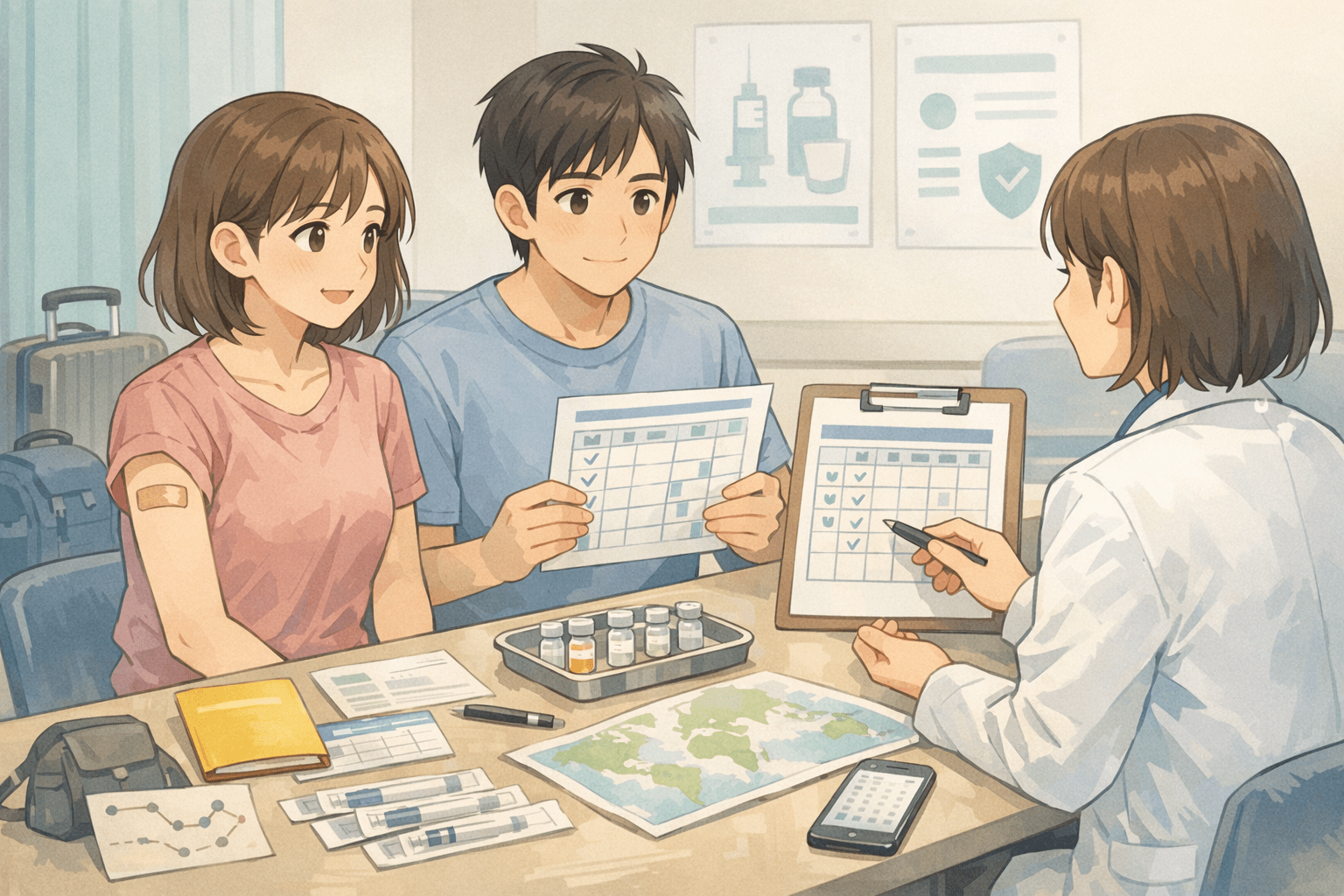 世界一周旅行のワクチン費用と接種スケジュールを考える夫婦のイメージ