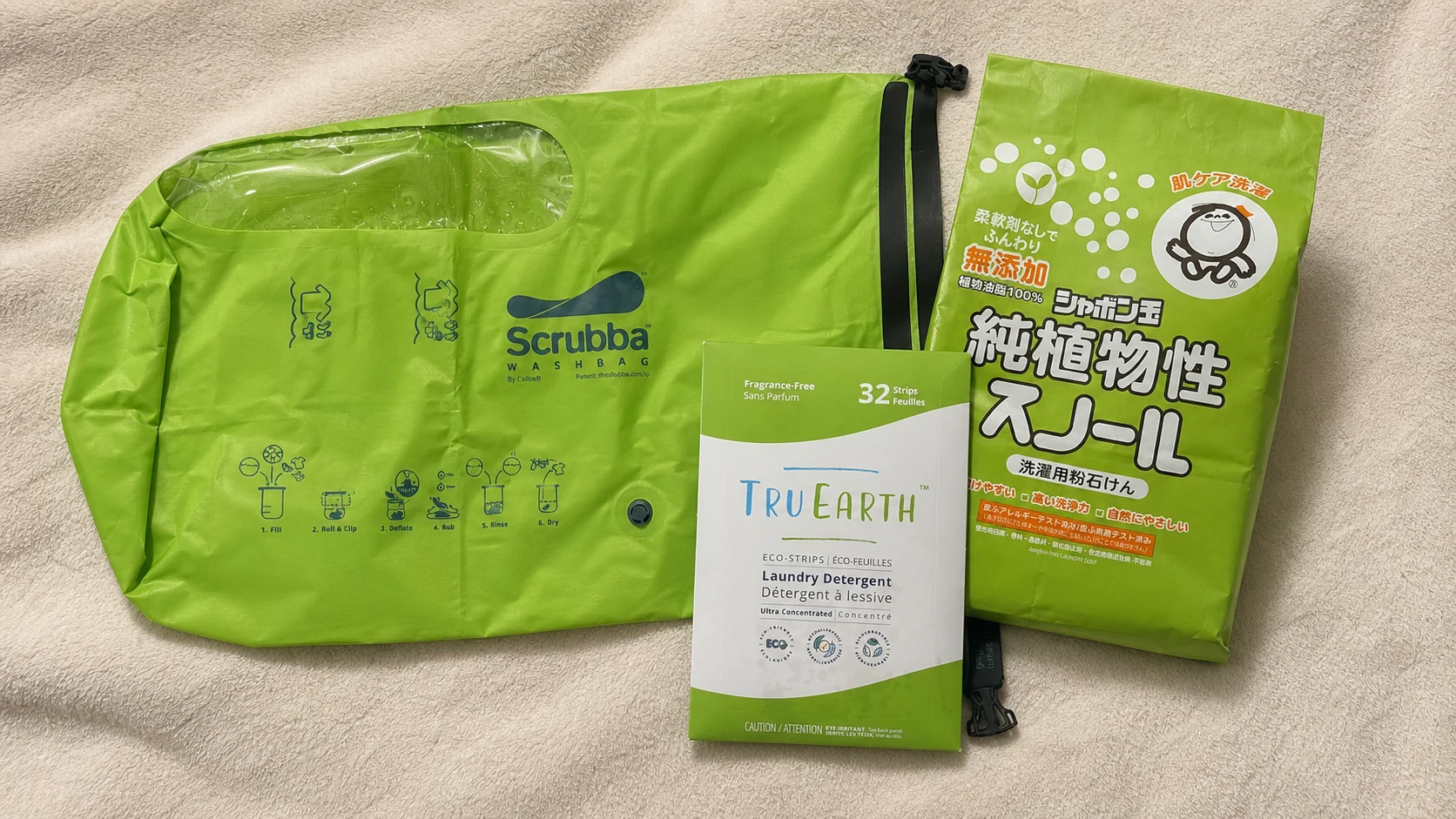 世界一周の洗濯セットを購入|スクラバ・Tru Earth・純植物性スノールを比較
